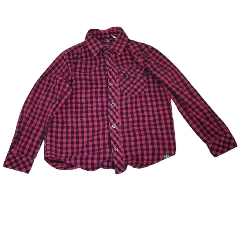 L.L.Bean Buffalo Plaid Red Black Snap Shirt